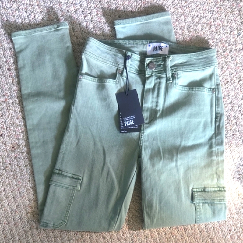 PAIGE Hoxton Skinny Cargo High Rise Jeans Mint 25